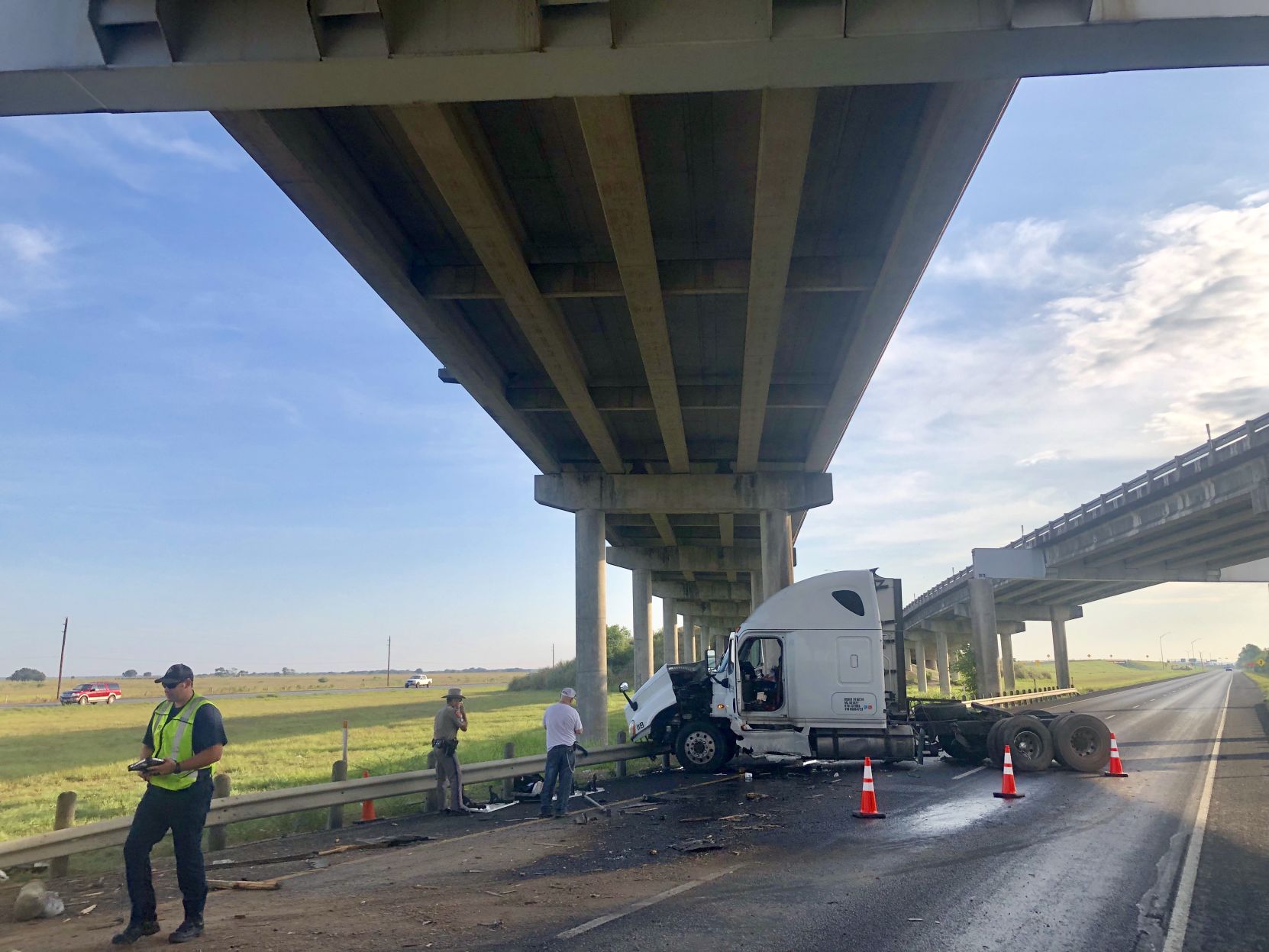 Tractor-trailer crash delays highway traffic